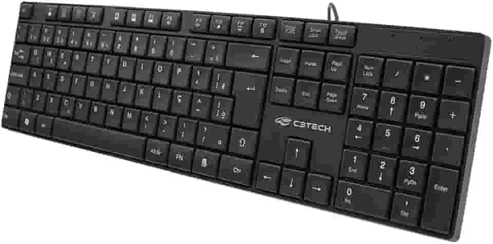Teclado C3Tech USB Multimidia KB-M11BK PRETO, Teclas baixas slim, Layout padrão português brasileiro ABNT2, Sistema anti-respingo