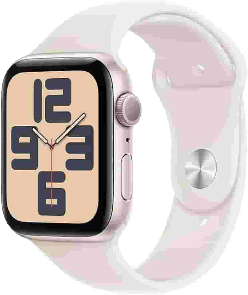 Apple Watch SE GPS • Caixa estelar de alumínio – 44 mm • Pulseira esportiva estelar – P/M