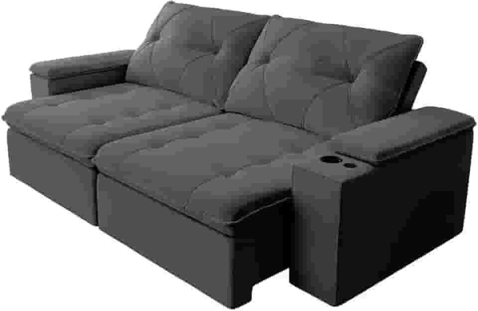 Sofá Retrátil e Reclinável 4 Lugares 2,52m c/Porta Copos Entrada USB Veludo San Diego