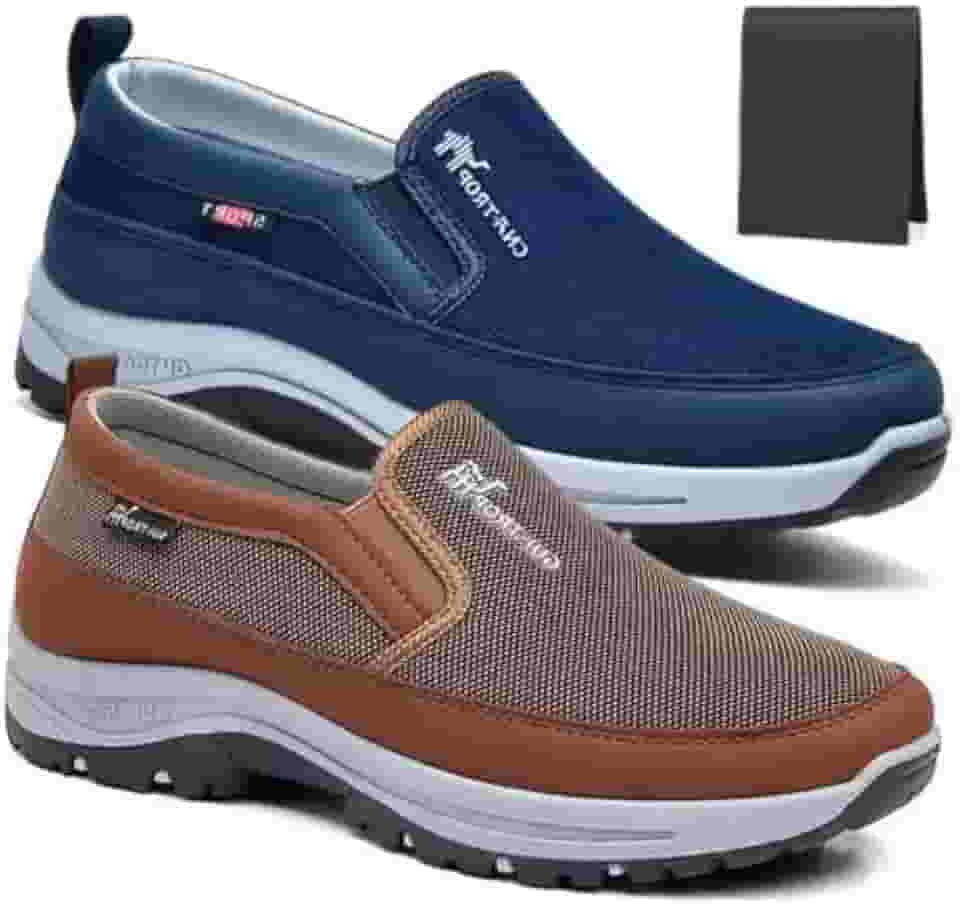 Kit 2 Pares Tenis Mocassim Masculino Ortopedico + Carteira