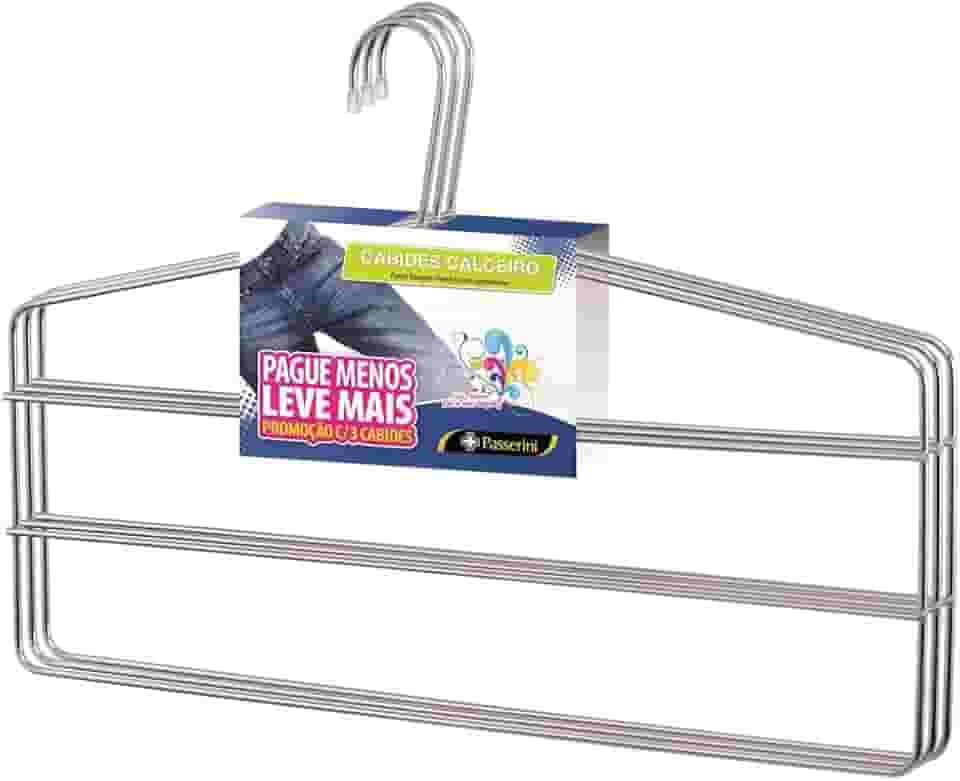 Cabide para Calça Triplo Calceiro Cromado Organização Roupa Armario - Kit com 03 unidades