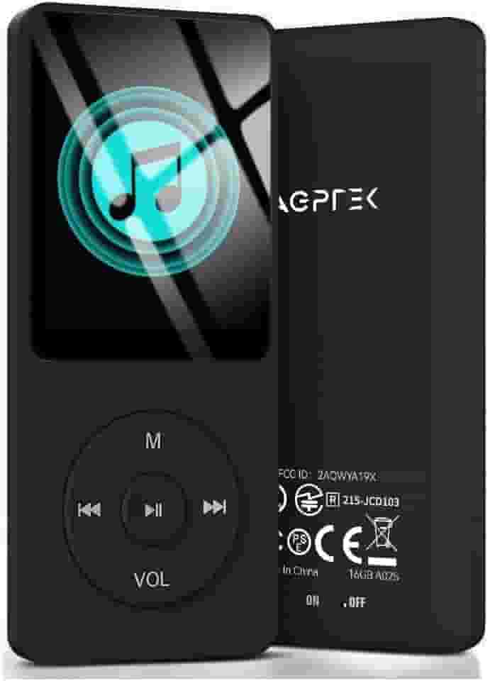 AGPTEK Leitor de MP3 A02 de 8 GB, reprodutor de música de som sem perdas de 70 horas, suporta até 128 GB, preto