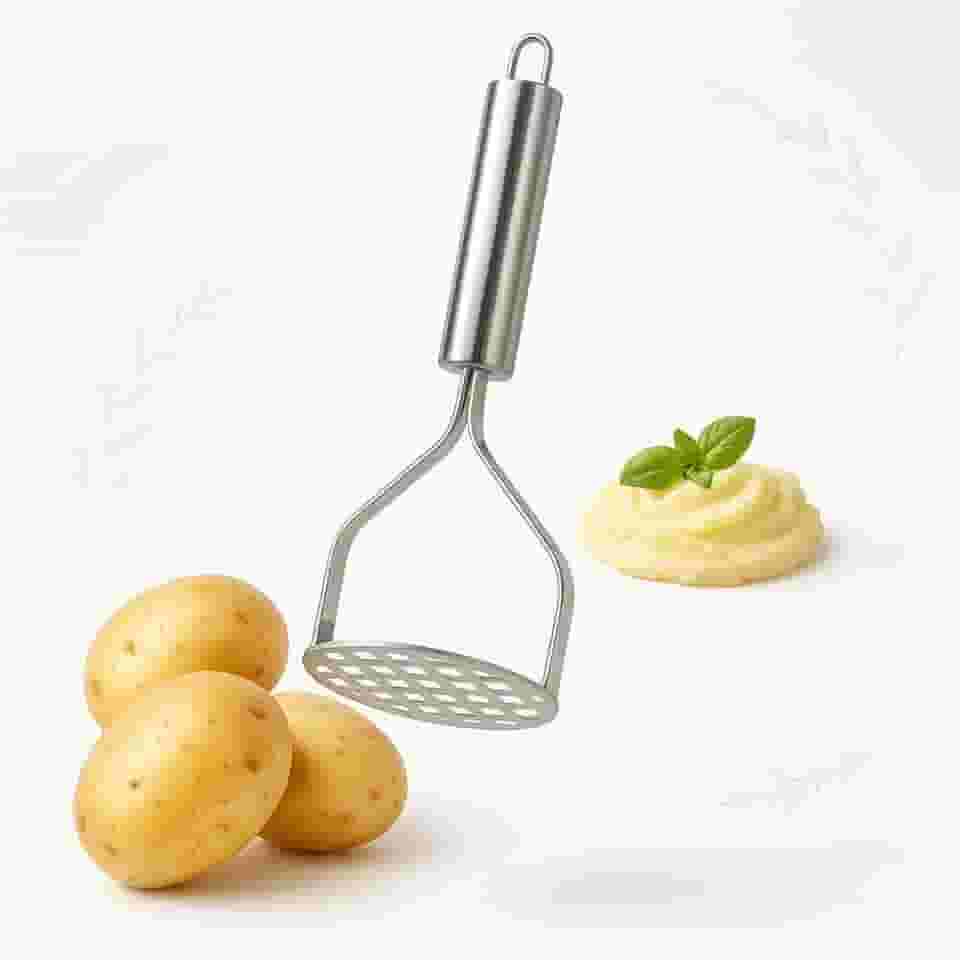 Amassador De Batata Aço Inoxidável Design Premium Pendurável Legumes Feijão Purê Frutas Mandioca Resistente Inox Moderno Ergonômico Resistente Profissional