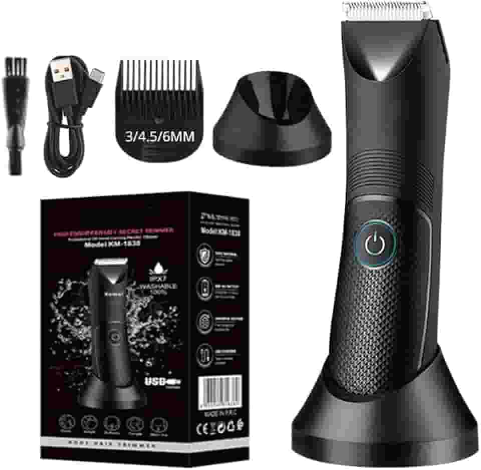 Aparador de pelos para homens, aparador de bolas à prova d'água com luz e lâmina de cerâmica, depilador corporal para depilação púbica/corporal/gengiva, barbeadores elétricos