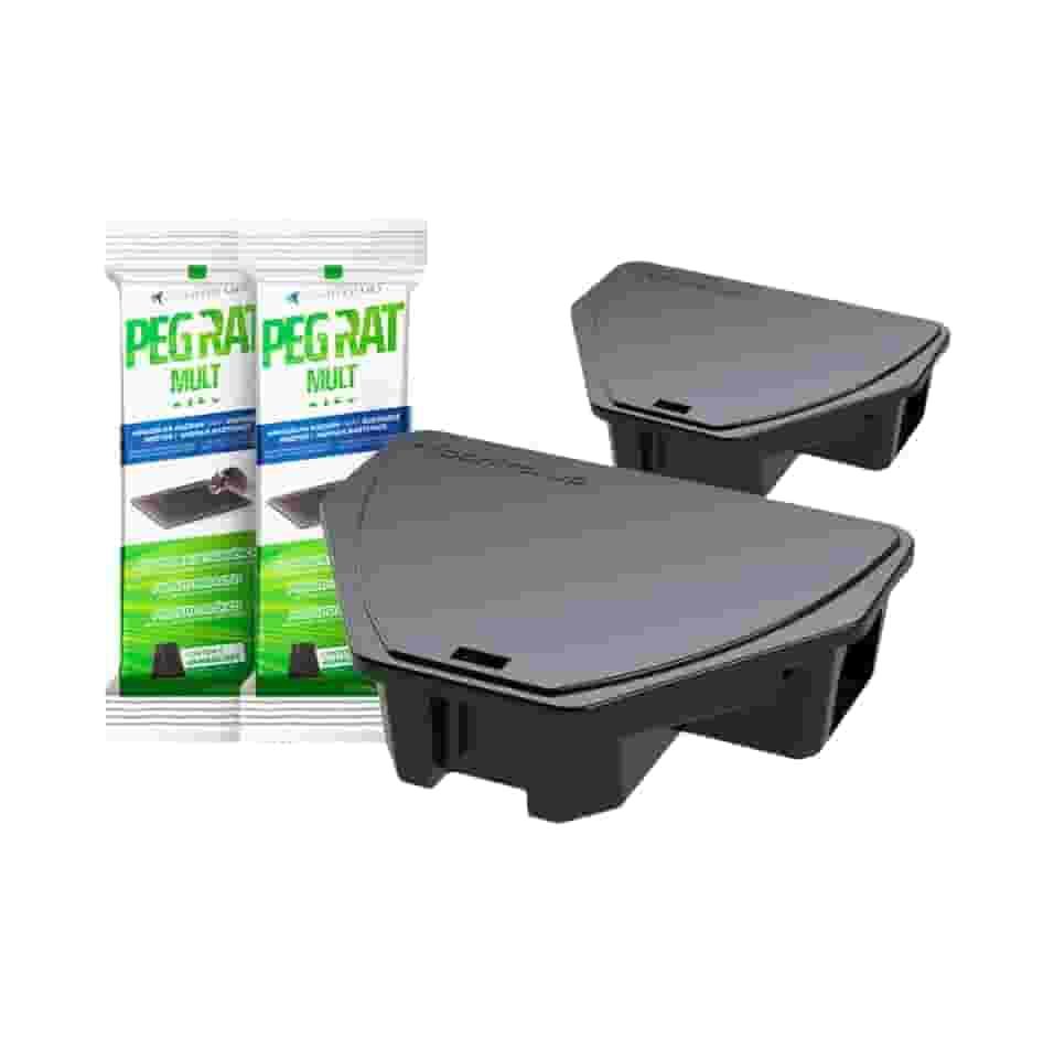 Kit 2 Porta Isca Mult Control Up + 4 Placas Ratoeira Adesiva Peg Rat