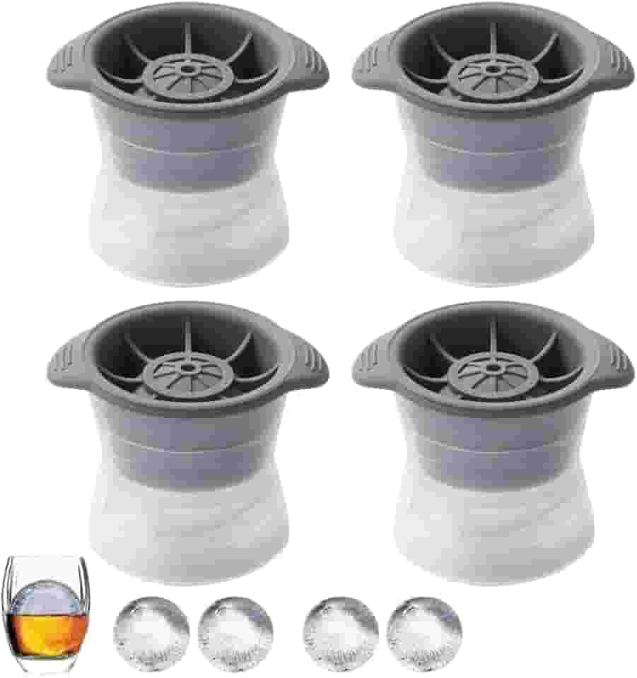 Kit 4 Formas de Gelo para Whisky Esfera Grande 5 cm com Tampa de Silicone Coquetel Gin Vodka Bebidas Qualidade Premium Durável