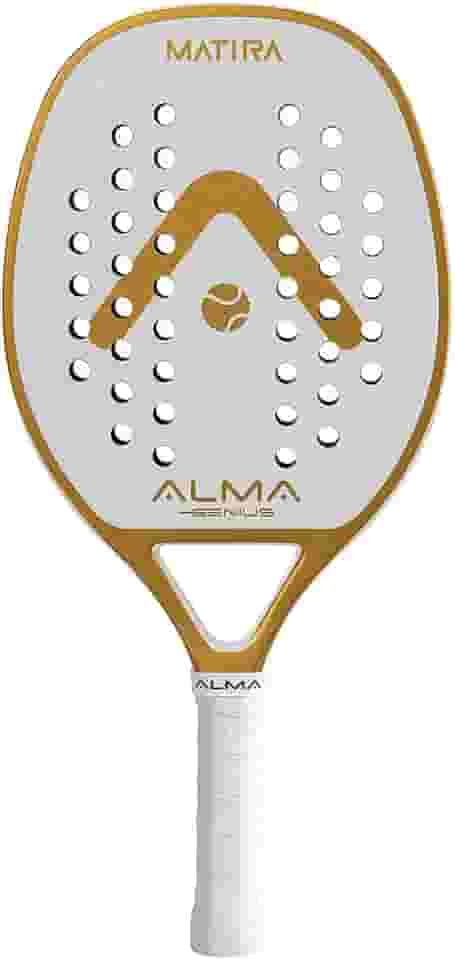 Raquete Beach Tennis Carbono 1K Matira Branca e Dourada Alma Genius