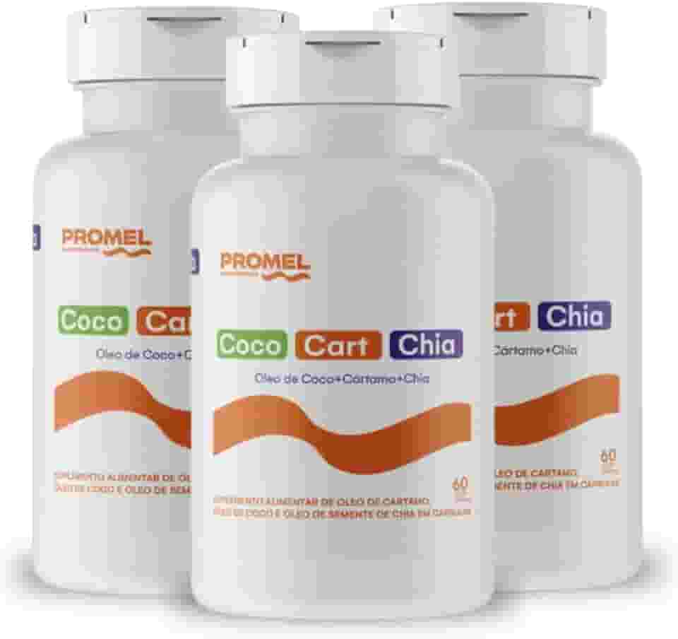 Kit Com 3 - Óleo de Coco + Óleo de Cartamo + Óleo de Chia (Ômega 3, 6 e 9) 60 Caps de 1000mg Promel