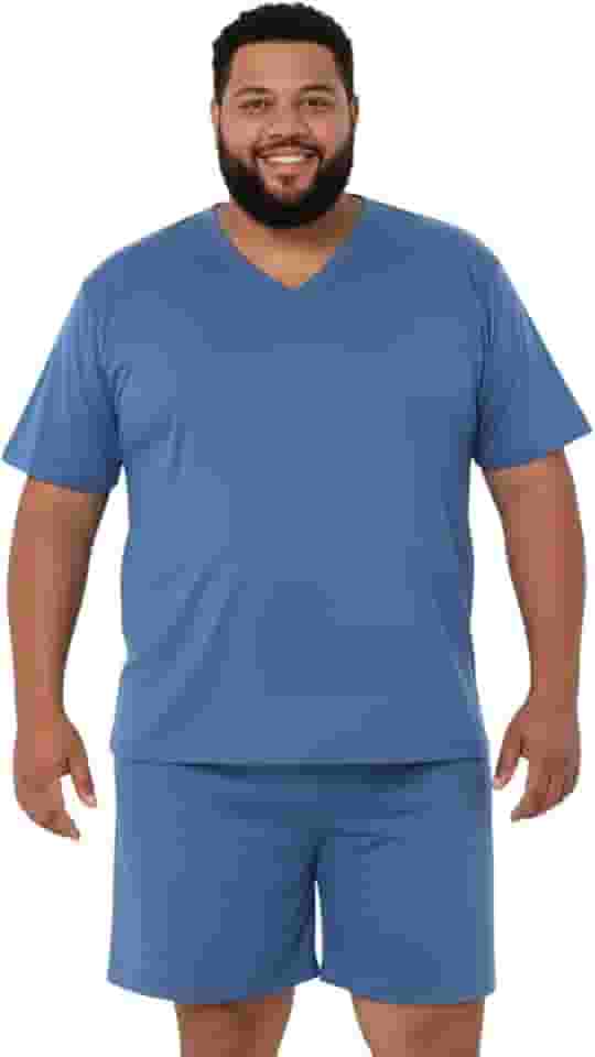 Pijama Plus Size Masculino Adulto Manga Curta Gola V Macio Quentinho Tamanho Grande G1 G2 G3