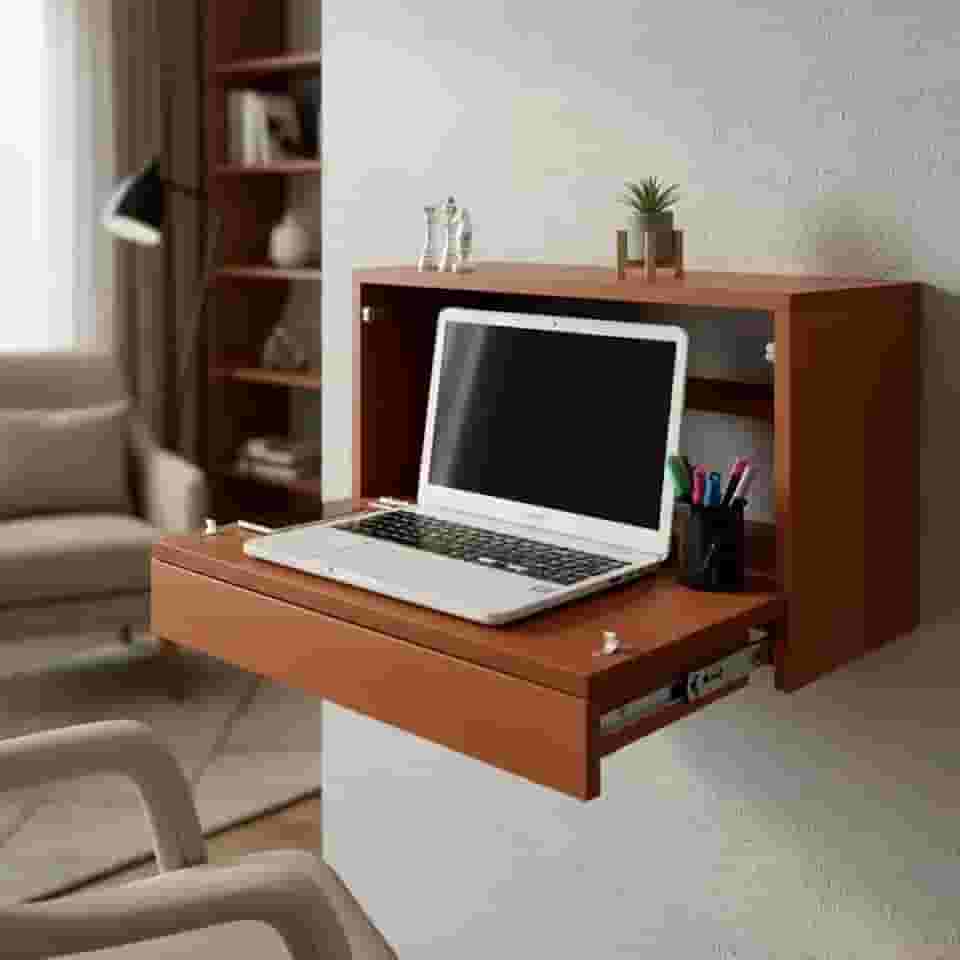 Escrivaninha Suspensa Bancada Compacta com Gaveta Mesa para Notebook Madeira Natural