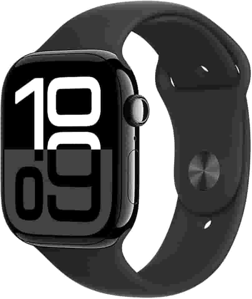 Apple Watch Series 10 GPS • Caixa preta brilhante de alumínio – 46 mm • Pulseira esportiva preta – M/G