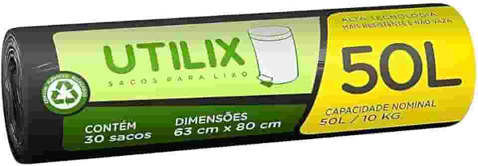 Utilix 50L Preto, Rolo com 30 Sacos para Lixo Dover-Roll