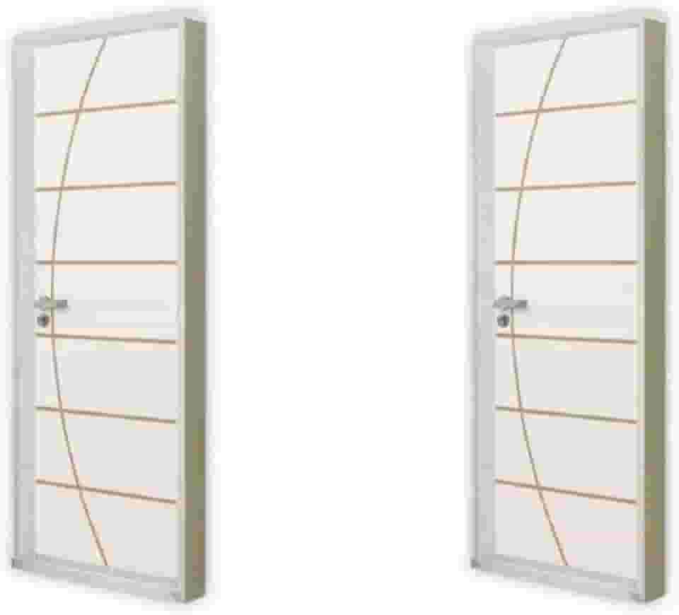 2 Kits Porta de Madeira Decorada 215x75cm com Batente de Aço 6cm Neblina Branco