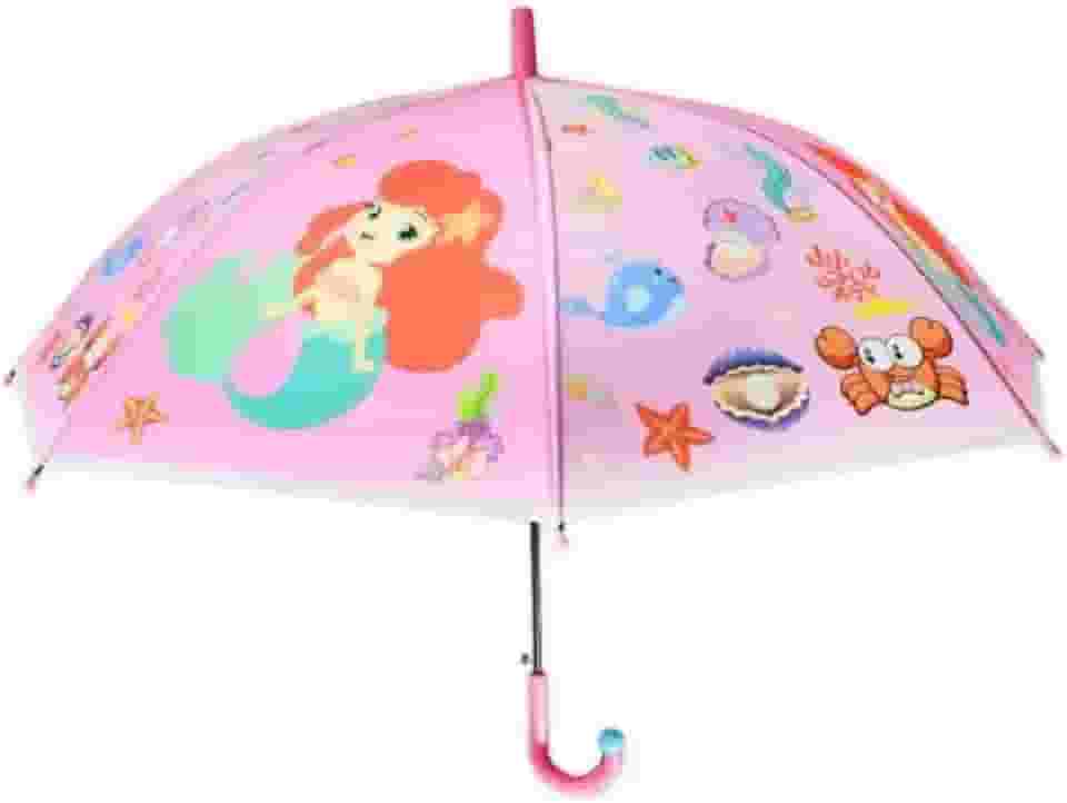 Guarda-Chuva Infantil Automatico Sereia Rosa com Apito Decorado com Fundo do Mar Premium