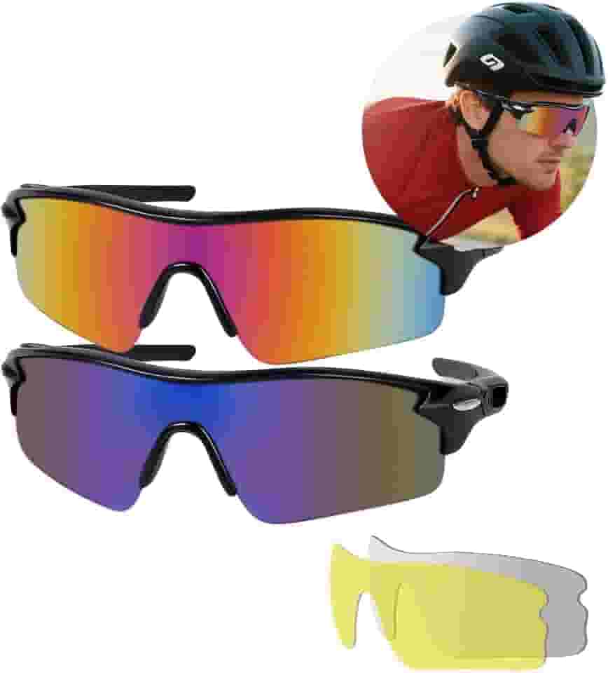 Óculos de Sol Esportivos, Óculos de Ciclismo, Proteção UV, com Lentes Âmbar e Cinza, Polarizadas, Adequadas para Ciclismo, Corrida e Atividades ao Ar Livre