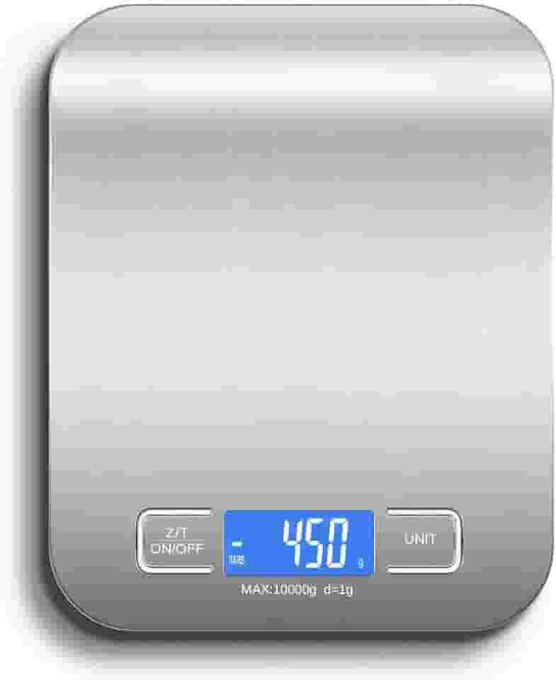 Balança de Cozinha Digital para Alimentos em Inox Resistente a Água Com Base Antiderrapante e Visor de Alta Definição Pesagem de 1g até 10kg
