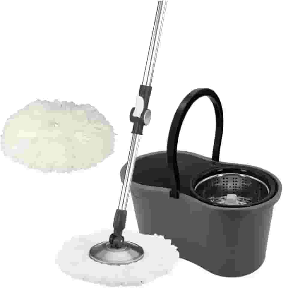 Mop com Balde Giratório 360º – Cesto Grande, 9 Litros, com 2 Refis de Microfibra para Limpeza Lava e Seca - Premium