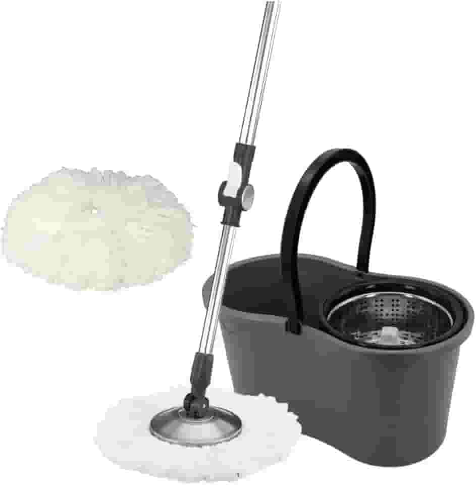 Mop com Balde Giratório 360º – Cesto Grande, 9 Litros, com 2 Refis de Microfibra para Limpeza Lava e Seca - Premium