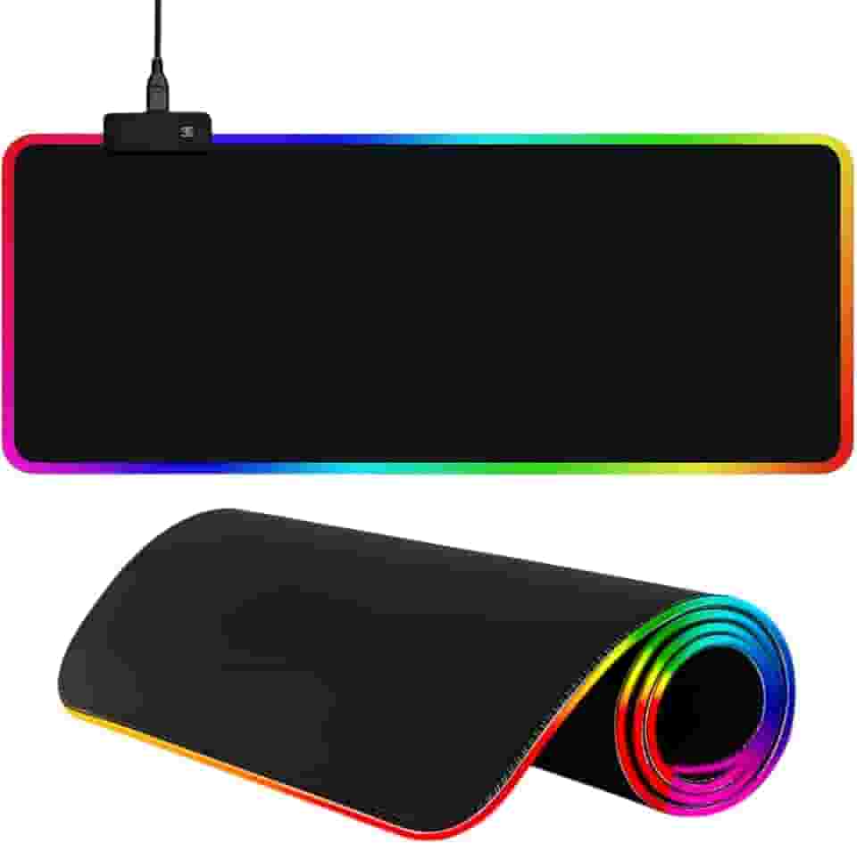Mousepad Gamer RGB Extra Grande Base Antiderrapante LED Multicolorido Superfície Speed 80x30cm USB Preto com Borda Iluminada para Jogos Mouse Pad Gamer Ergonômico Control
