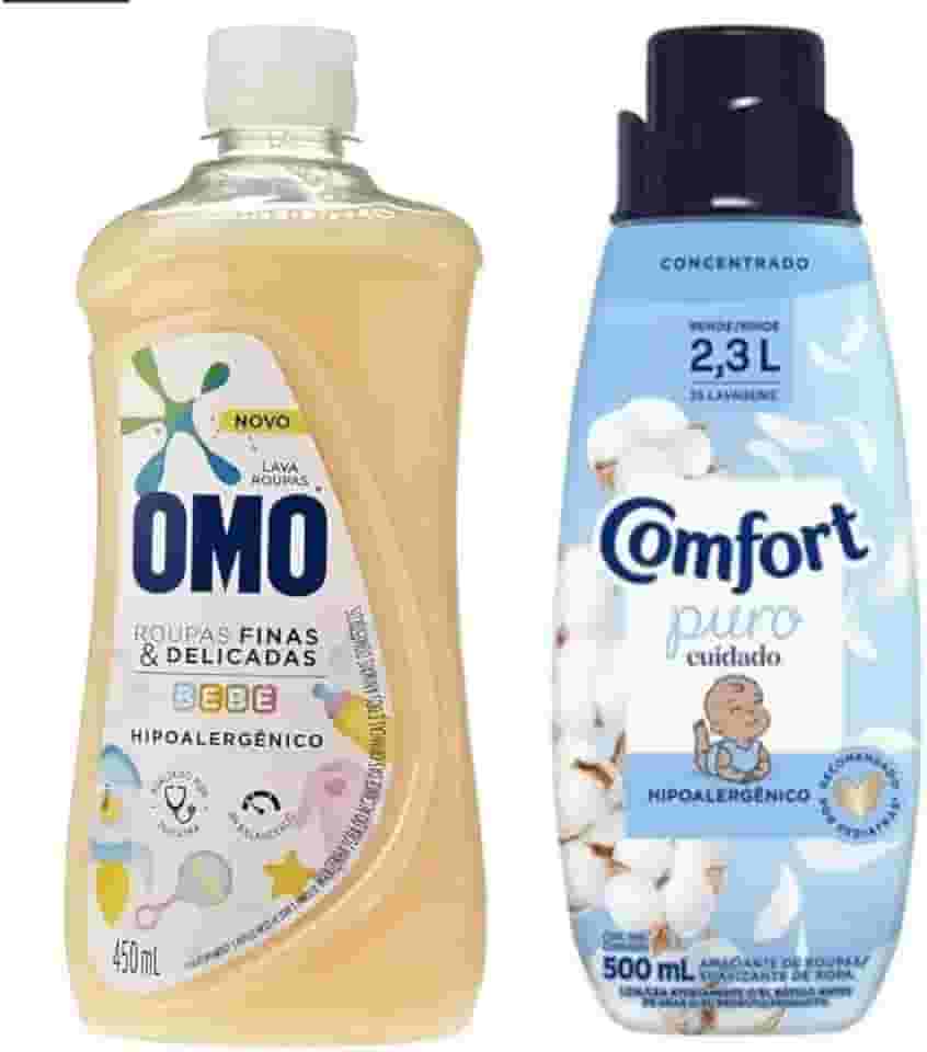 Kit Roupas Delicadas Amaciante Comfort Bebe + Lava Roupas Omo Delicadas 500ml