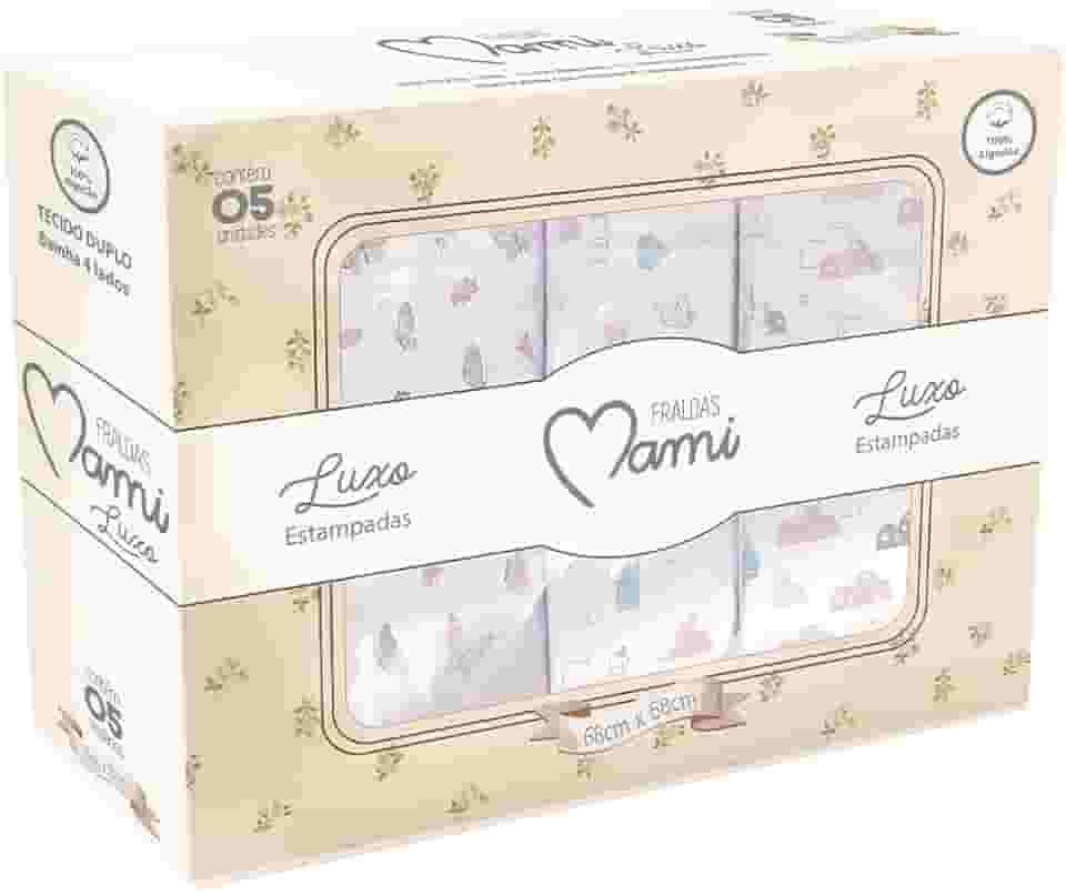 Papi Textil Fralda Luxo Mami c/Bainha Estampada 68x68cm Caixa Contém 05 Un