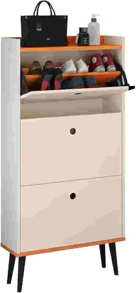 Sapateira Vertical Dark 3 Gavetas Basculantes Organizadora Calçados Retrô - Off White/Cinamomo- RPM Móveis