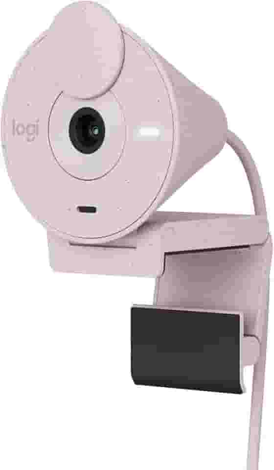 Webcam Full HD Logitech Brio 300 com Microfone com Redução de Ruído, Proteção de Privacidade, Correção Automática de Luz e Conexão USB-C- Rosa