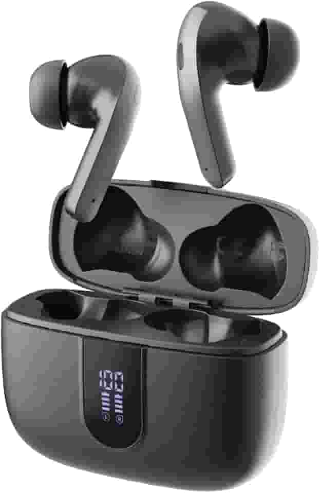 Fone de Ouvido Bluetooth 5.4, 40H de Reprodução, Intra-Auricular Esportivo com Microfone, Display LED, Cancelamento de Ruído, IPX5, True Wireless Estéreo para Android e IOS (Preto)