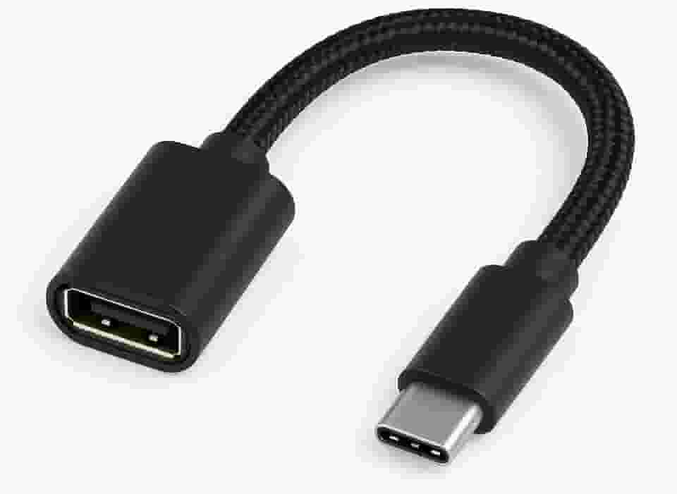 Cabo adaptador USB OTG Fêmea para Tipo C - Cabo Trançado em Nylon mais Flexivel e Duravel (Preto)