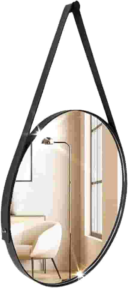 Espelho Adnet Redondo Decorativo 40cm em Couro Sintético Cor Preto – Elegância e Sofisticação para seu Ambiente (Preto)
