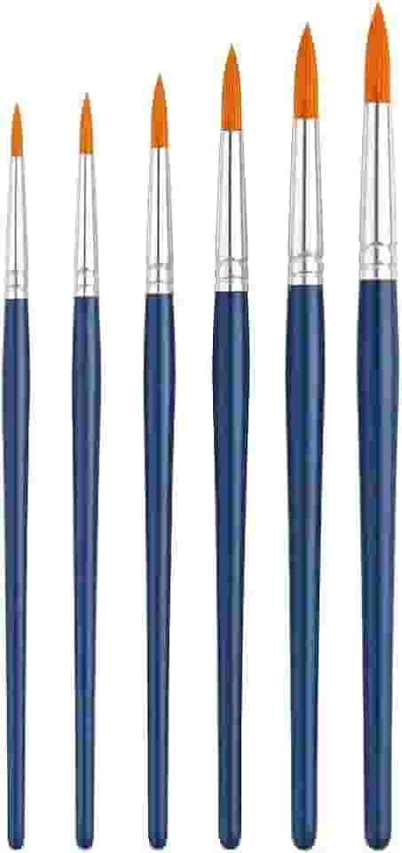 Kit com 6 Pincéis Artísticos de Ponta Fina Para Aquarela Acrílica Óleo Guache e Artesanato Uso Semi-Profissional e Escolar Detalhes e Contornos