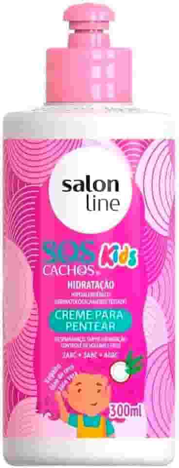 Salon Line, Creme de Pentear Infantil, SOS Cachos Kids, Ação Desembaraçadora, Fios Macios e Hidratados, Vegano - Cabelos Ondulados, Cacheados e Crespos, 300 ml