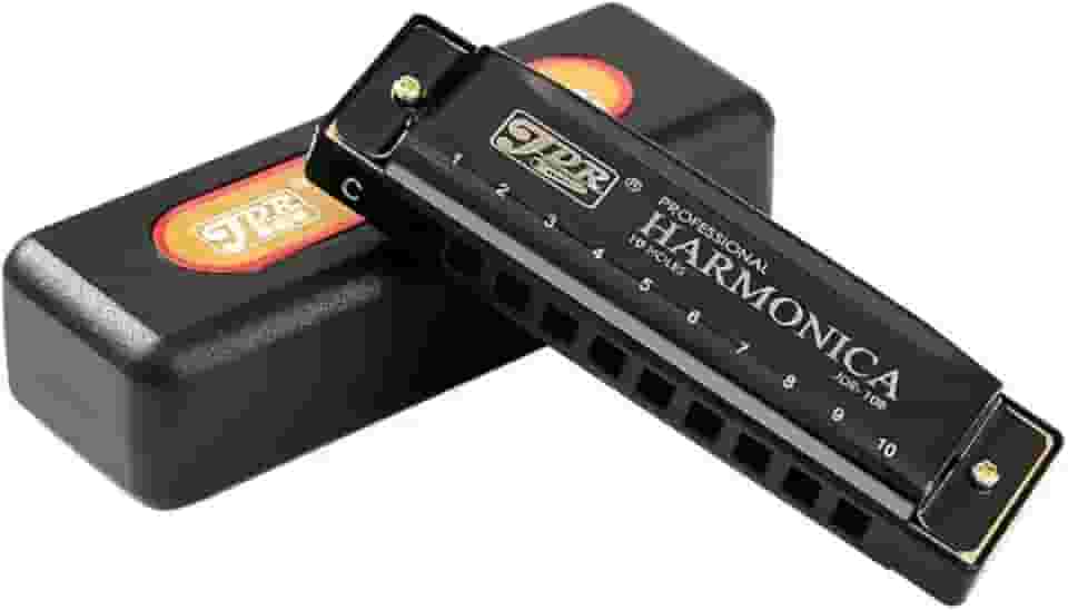 Gaita de Boca Diatônica JDR – 10 Furos 20 Vozes em Dó (C) com Estojo – Harmônica Profissional para Blues, Folk, Iniciantes e Músicos (Preto)