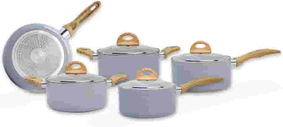 Brinox - Jogo de Panelas Ceramic Life 5 Peças Smart Plus com Fundo de Indução - Cinza Wooden