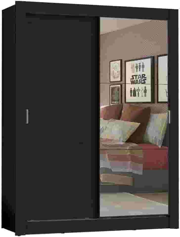 Guarda-Roupa Solteiro Madesa Denver 2 Portas de Correr com Espelho - Preto