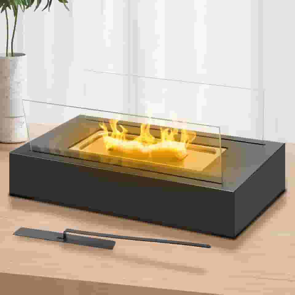 Fogareiro camping, Fogareiro, Lareira Ecológica a Álcool Ou Etanol Aço Preta 35x18x6cm, Lareira Portátil Decorativa de Mesa Branco Design Moderno 35cm