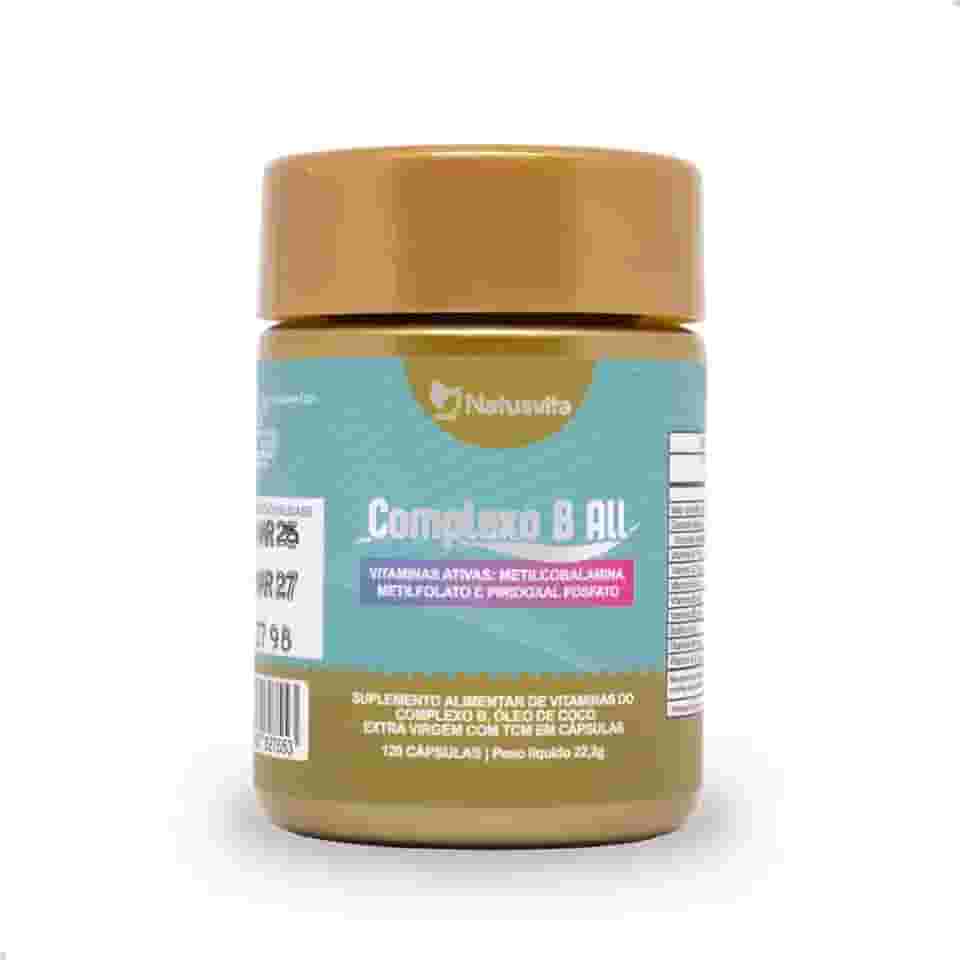 120 cápsulas Complexo de Vitaminas B Ativas B1, B2, B3, B5, B6, B7, B9, B12 com TCM e Óleo de Coco