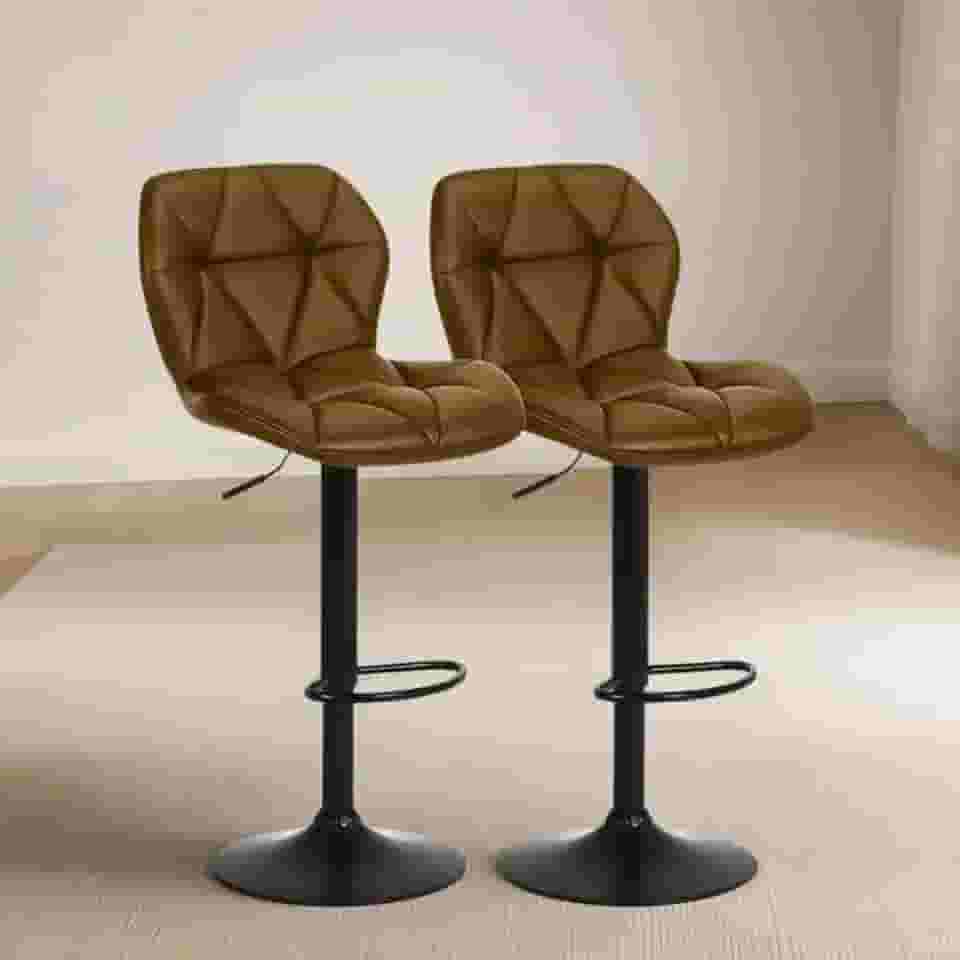 Banqueta Alta Ajustável com Encosto, Estofado em Couro Sintético Preto Bancada Giratória Duoffice DU75 Domus (2, Caramelo)