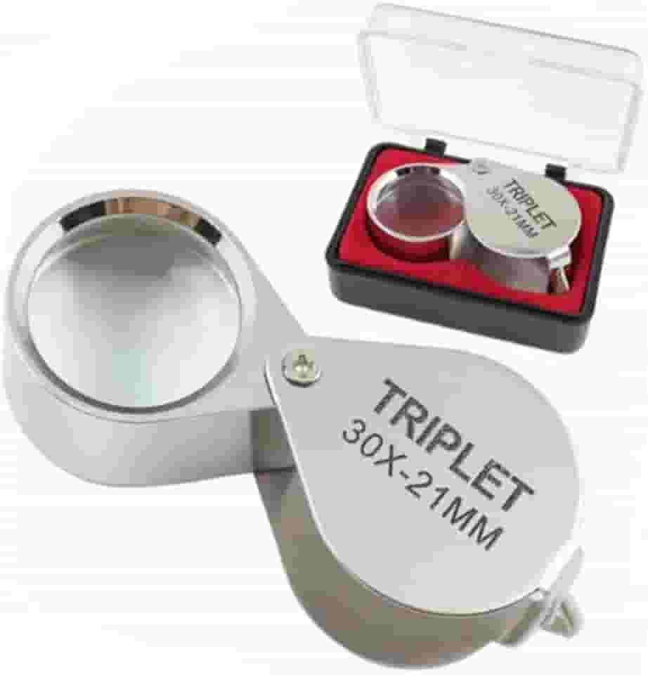 Lupa Portátil Profissional com LED Prata 30X21mm Material Resistente Ampliação 30X para Joalheiros e Relojoeiros