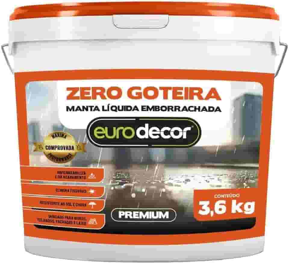 Manta Liquida Emborrachada Premium Euro Decor Zero Goteira 3.6KG Contra Fissuras Trincas Infiltrações Branco
