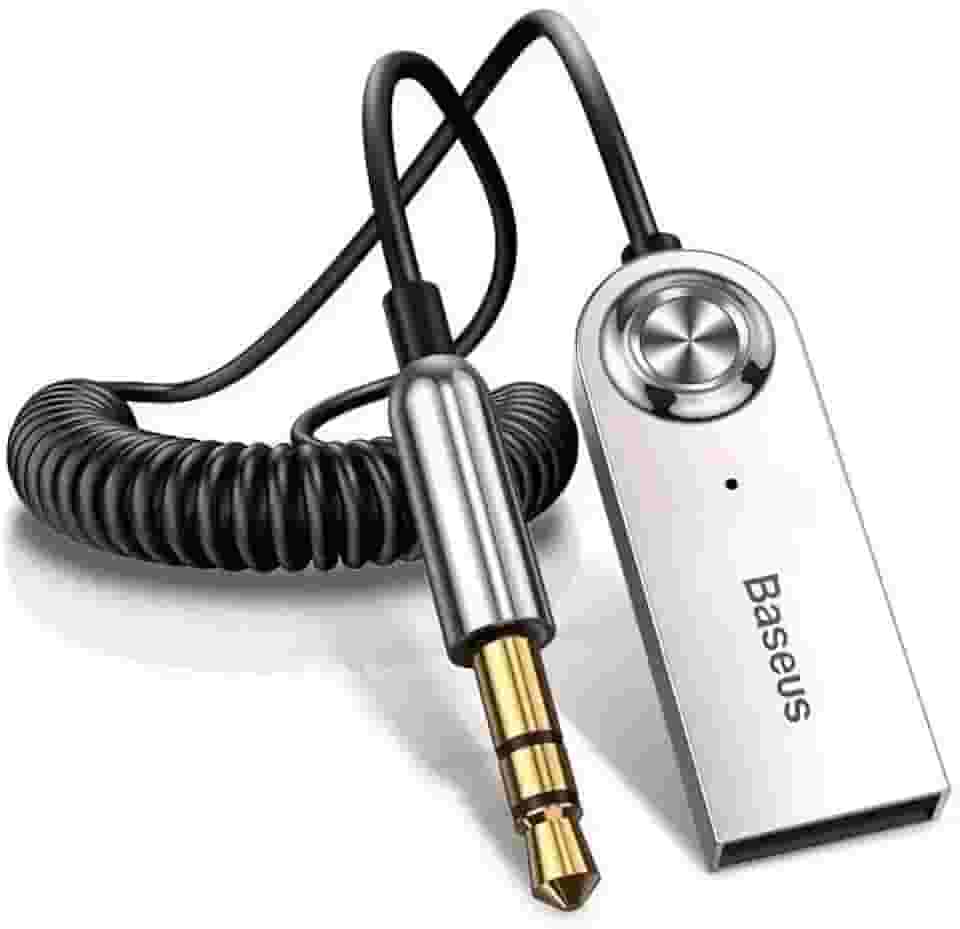 Adaptador Áudio Bluetooth 5.0 Baseus Veicular P2 Carro para rádio Music Receiver Mp3 com Microfone Viva Voz Celular Atende Ligações