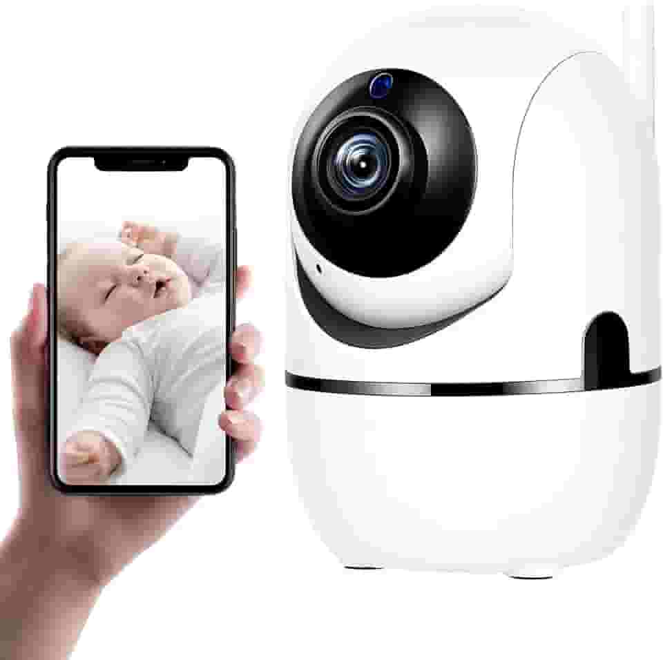 Câmera Babá Eletrônica Giratória 1080p Full HD Wifi Sem Fio Visão Noturna Microfone