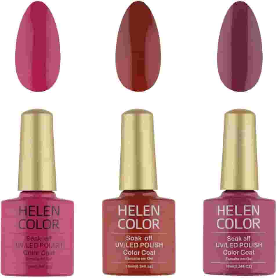 HELEN COLOR Kit 3 Esmaltes em Gel UV/LED 10ml Cada Frasco Secagem Rápida Alta Durabilidade Acabamento Brilhante (Tons de Poder)