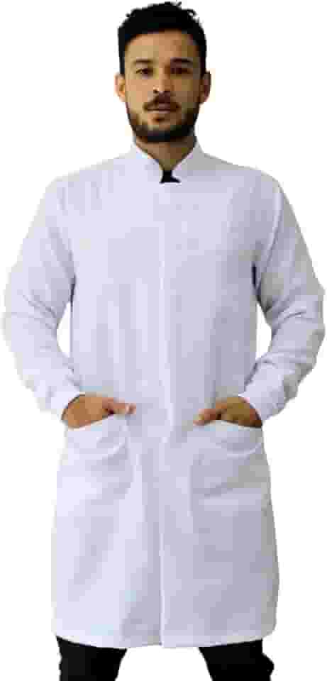 Jaleco Oxford Masculino, Botão Embutido, Gola Padre, Manga Longa, Com Punho