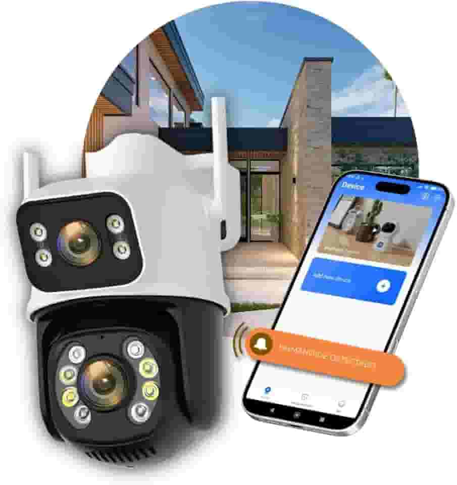 Câmera Wi-Fi A28 PTZ 6MP Duas Lente, Visão Noturna, Infravermelho, Prova D'Água, Externa, Camera de Segurança Sem Fio, Controle Celular