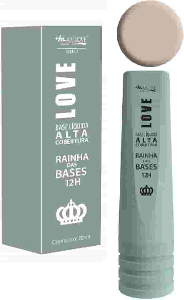 Base Líquida Alta Cobertura Max Love - Rainha Das Bases, 12 Horas, Longa Duração, Efeito Matte, Maquiagem Profissional, Cor 600