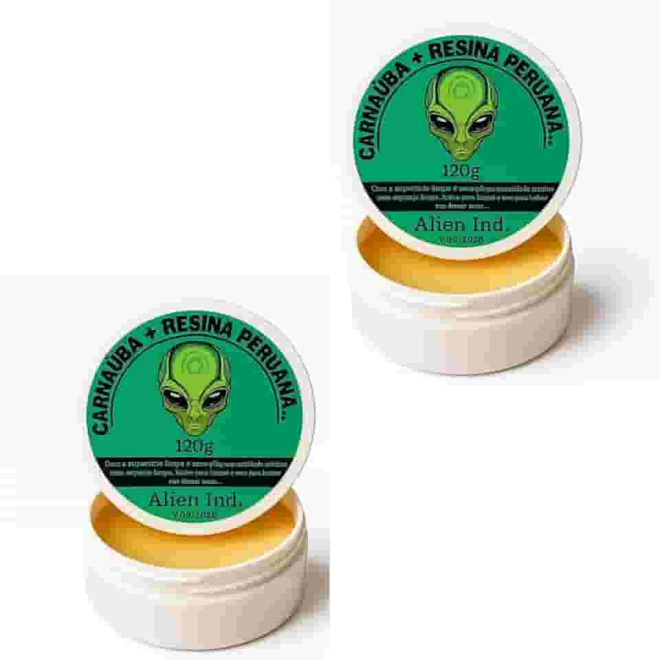 2 Cera Automotiva Alien Ind Carnaúba + Resina Peruana 120g | Brilho Espelhado, Remove Pequenos Riscos, Proteção e Revitalização da Pintura e Queimados