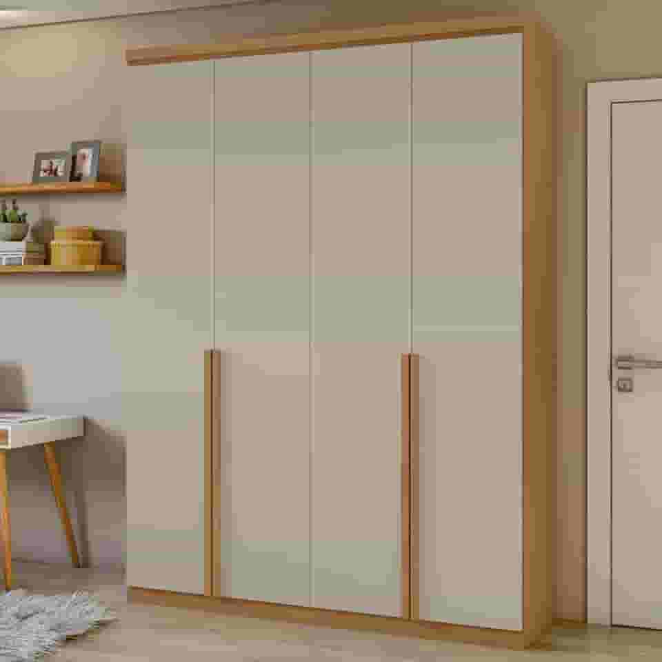 Guarda-roupa 4 Portas 2 Gavetas 100% Mdf Alonzo Amêndoa Clean/off White
