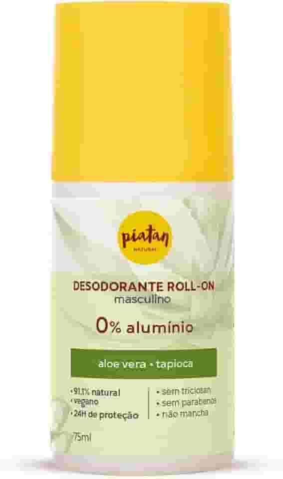 Desodorante Roll On Masculino Aloe Vera Vegano e Sem Aluminio 75ml Piatan Natural