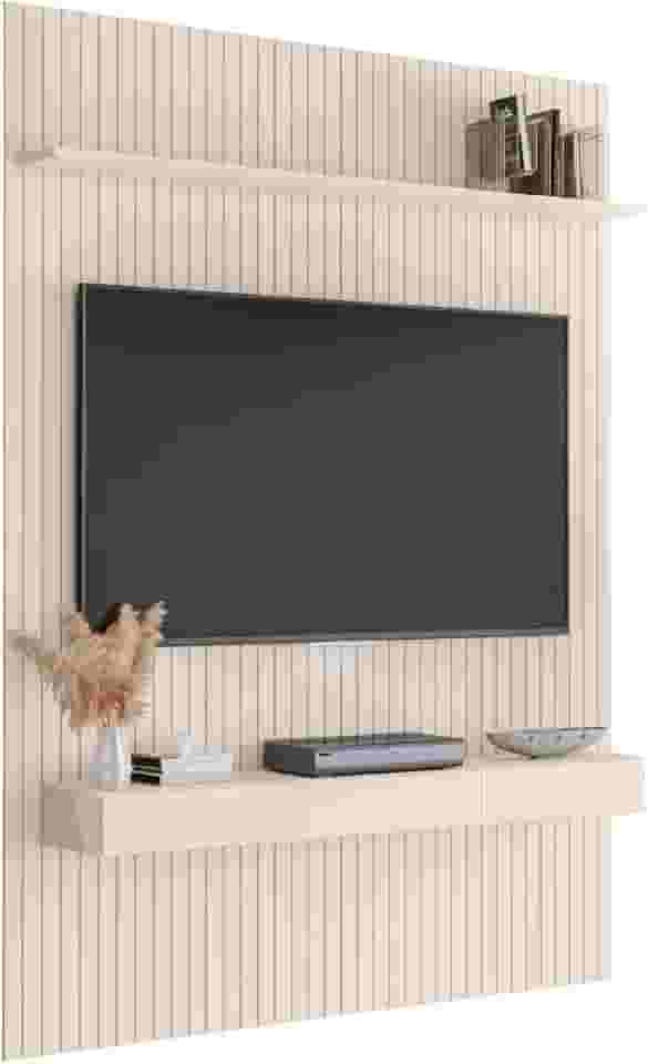 Painel para Tv até 55 Polegadas 1,39x2,40m Ripado com Nicho Arbo Off White Edn